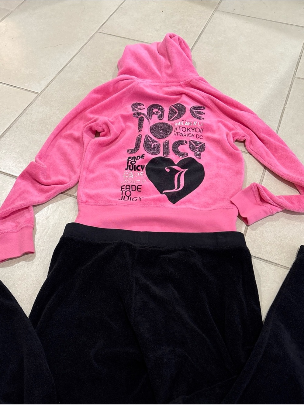 Vintage Juicy Couture Pink Velour Hoodie Y2K McBling Fade To Juicy Sequin Set S